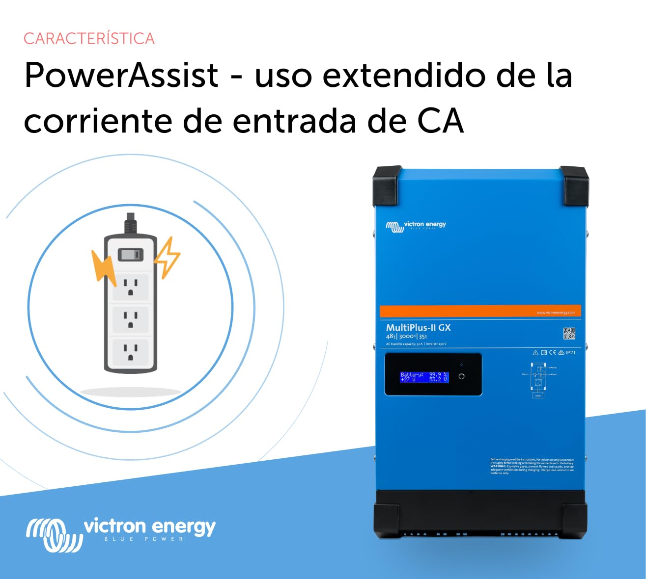 Victron Energy MultiPlus-II GX 3000VA 48-Voltios 230V Inversor de Onda sinusoidal Pura 35 amperios Cargador de batería