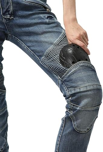 Miniatura 4 de Takuey Pantalones de motociclista para mujer con rodilleras y rodilleras, Azul