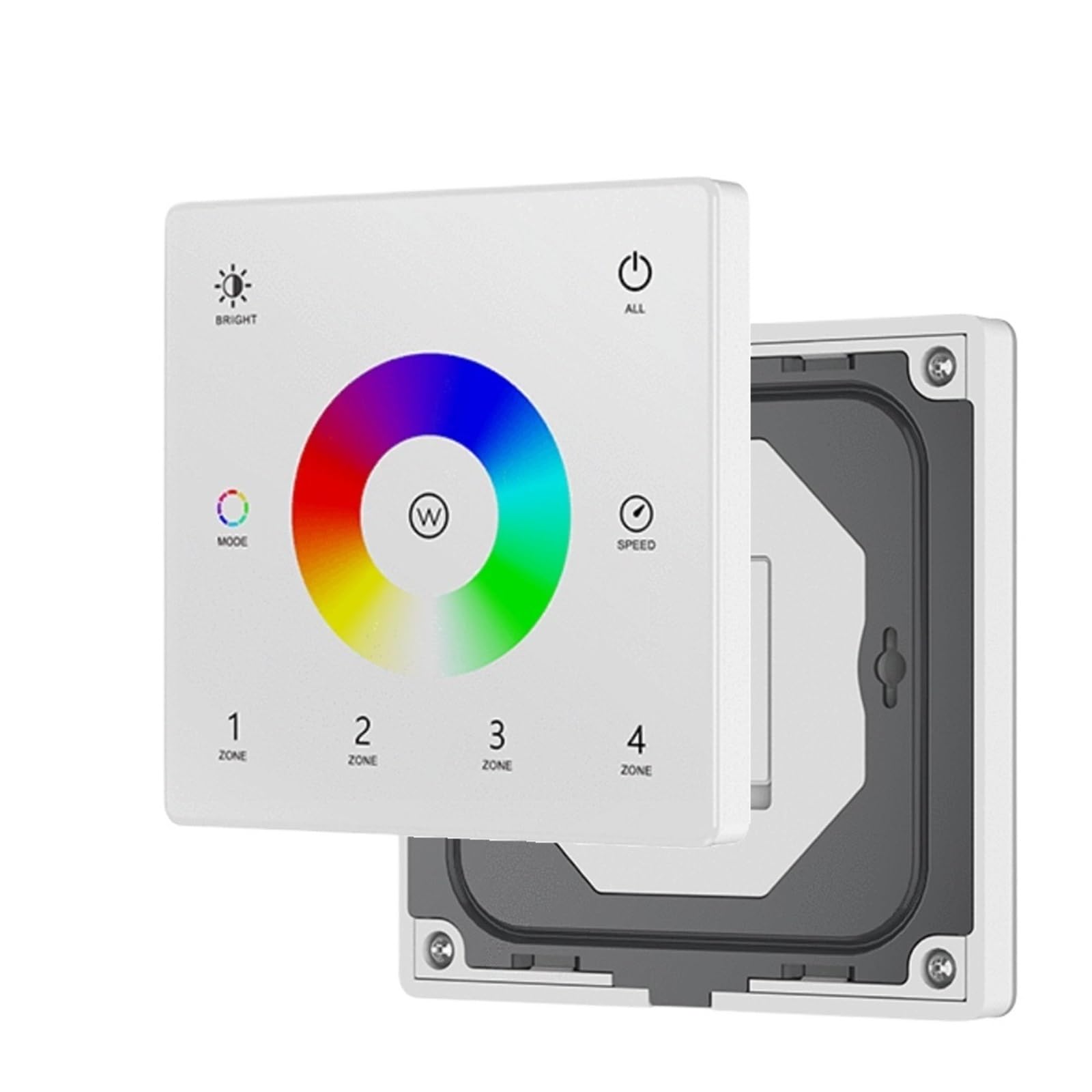 1 x ściemniacz ścienny z ekranem dotykowym z pilotem zdalnego sterowania, taśma świetlna LED RGB, DC12V-24V CCT, RGB/RGBW/Dim, 4-Zone TW4-4W RGBW)