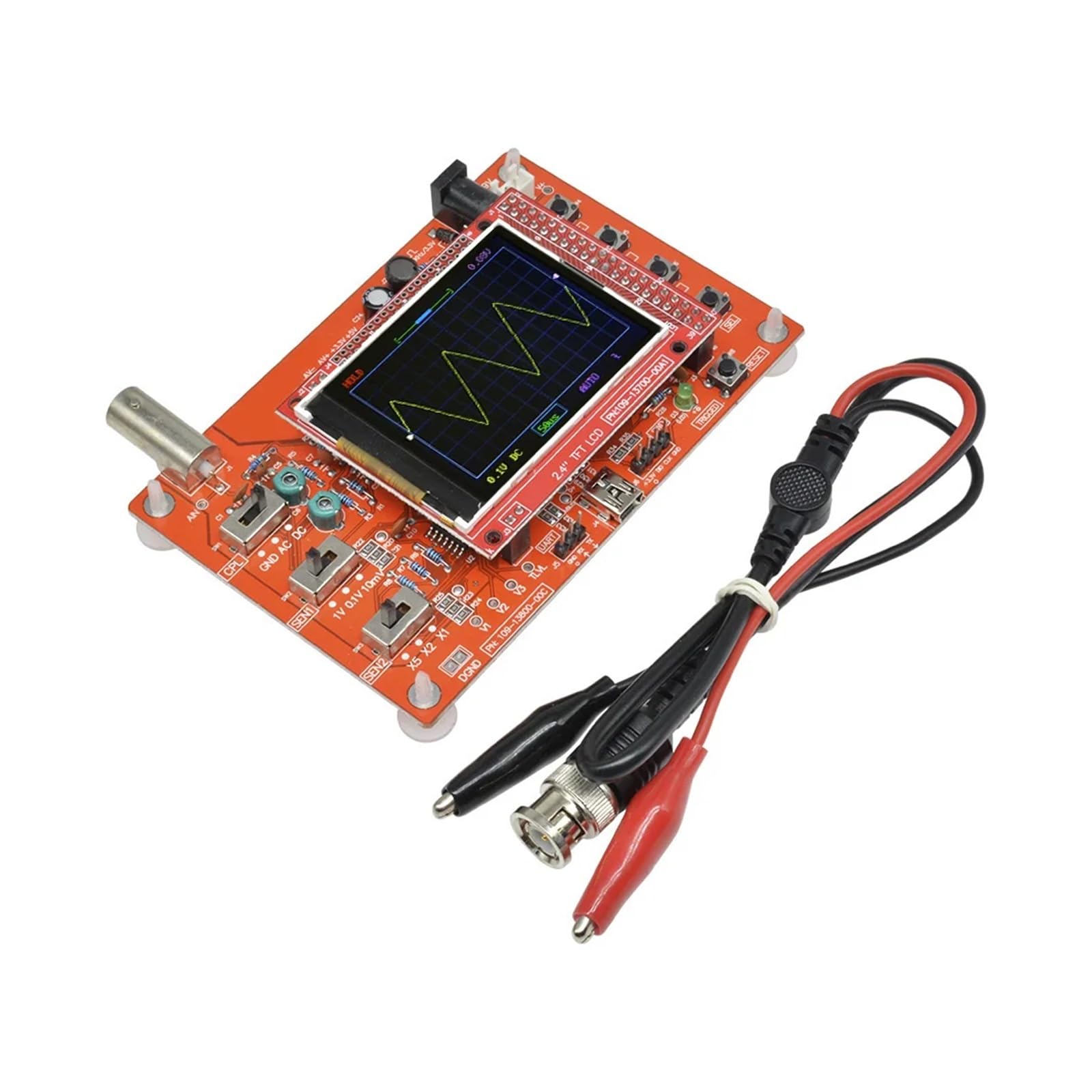 DS0138 Digitales Oszilloskop, 2,4 Zoll TFT mit LCD-Display, Sonden-Testclip, komplett montiert for DIY-Messgerät