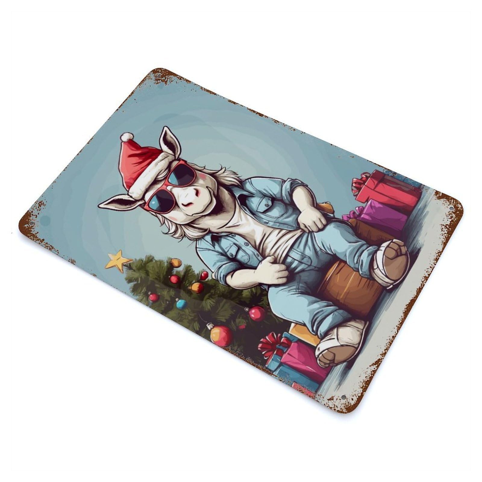 Unicorn Christmas Distressed Metal Wall Sign 11.8"x7.9", for Farmhouse, Kitchen And Entryway Decor, Rustic Home Decor