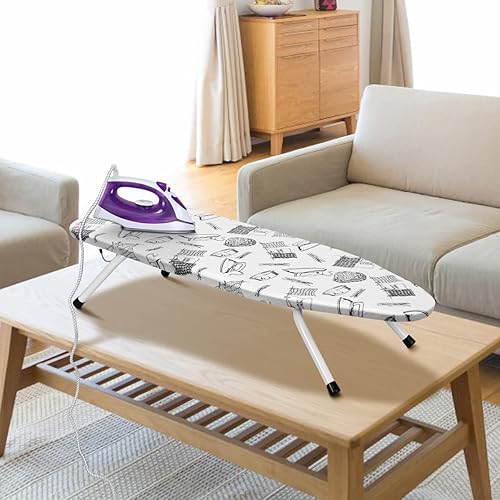 Miniatura 6 de Duwee Tabla de planchar de mesa de 13 x 36 pulgadas con acolchado de fieltro grueso, cubierta resistente al calor, gancho de acero inoxidable, área