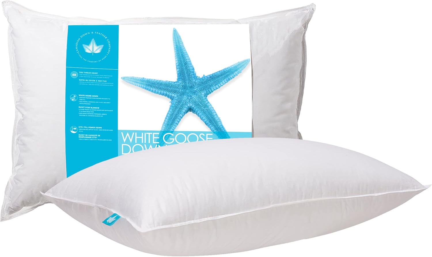 Canadian Down & Feather Co. White Goose Down Pillow Firm Support