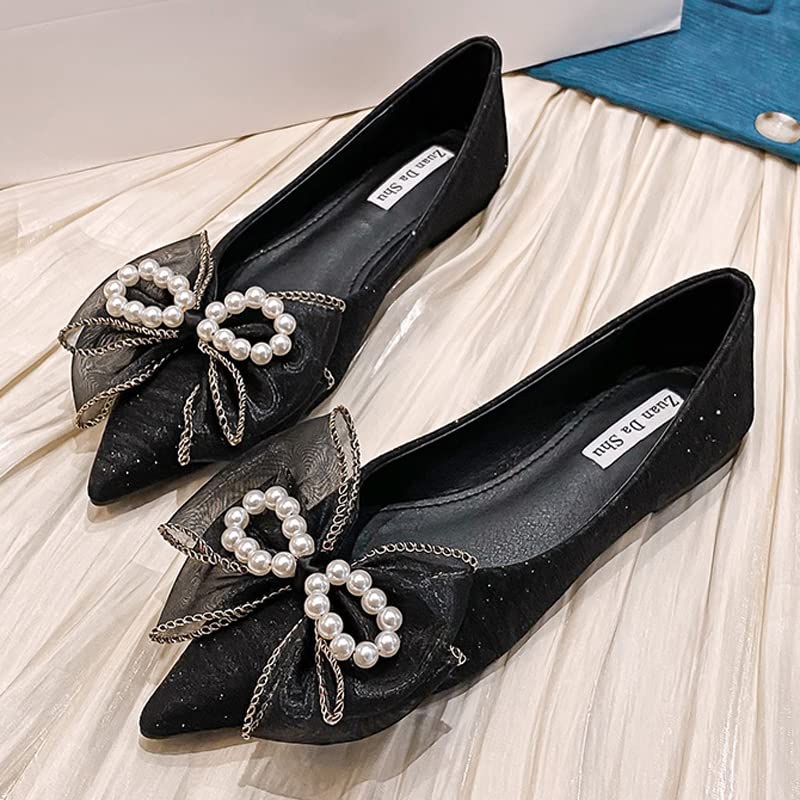 Women's Classy Pointed Toe Ballerina Ballets with Sparkly Rhinestone Bow-Knot Breathable Flat Shoes2