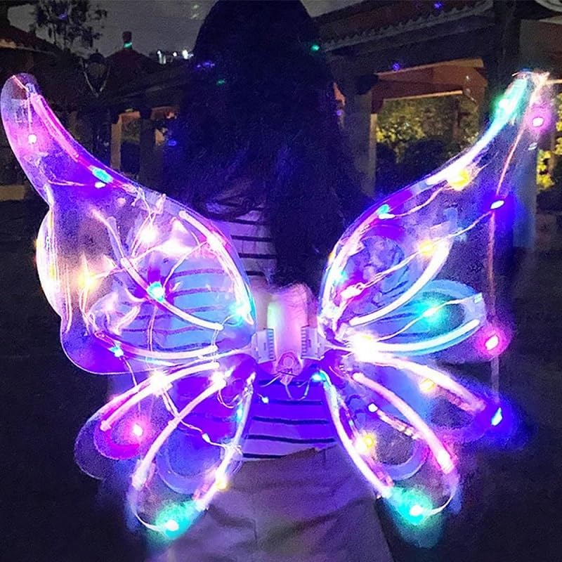 Miniatura 6 de Alas de mariposa eléctricas iluminadas, alas de hadas con cadena de luces LED, accesorios de disfraz para niños y perros de mascotas