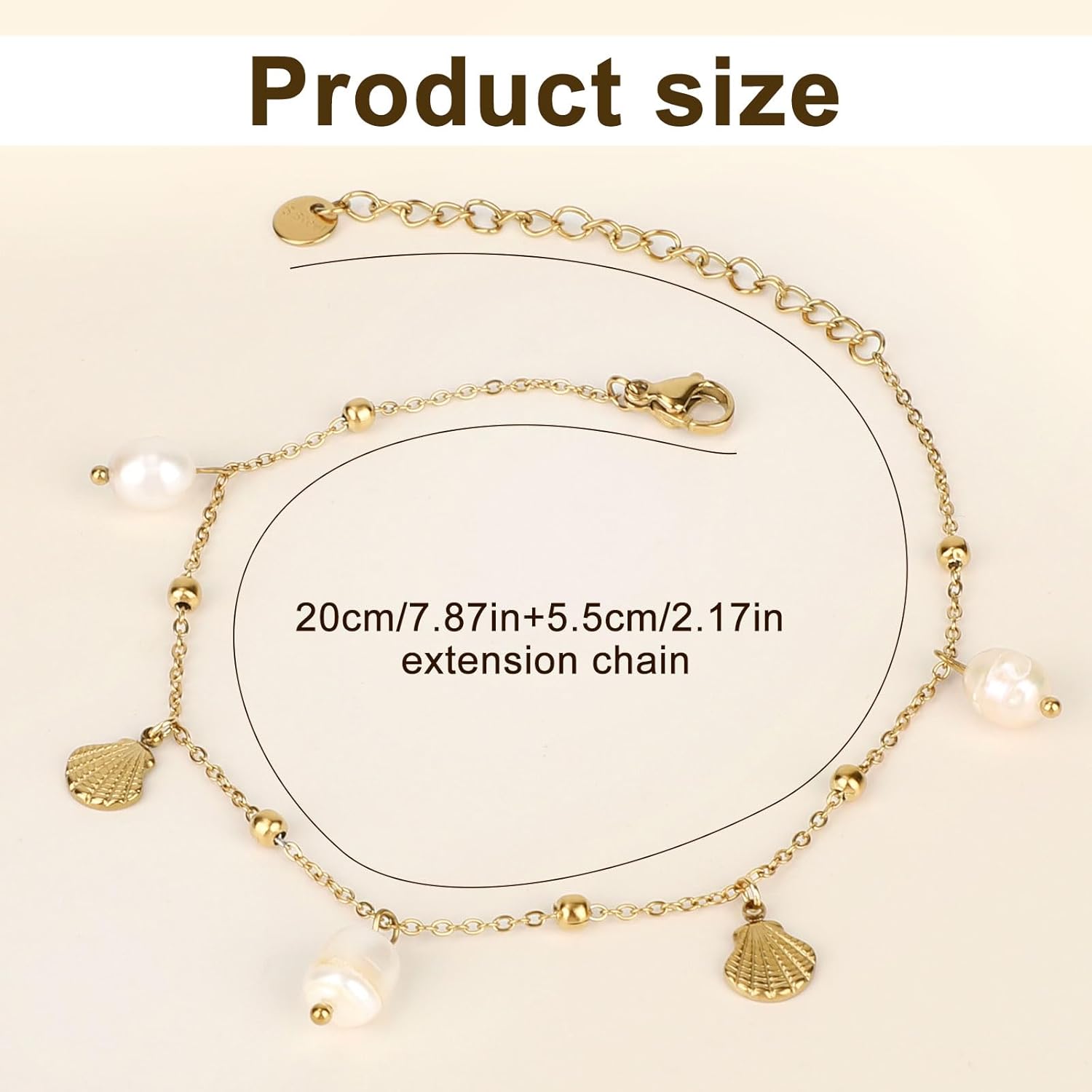 Dainty Anklets for Women, Gold Shell Pearl Charm Ankle Bracelet Trendy Non-Tarnish Adjustable Summer Beach Jewelry for Women - Image 2