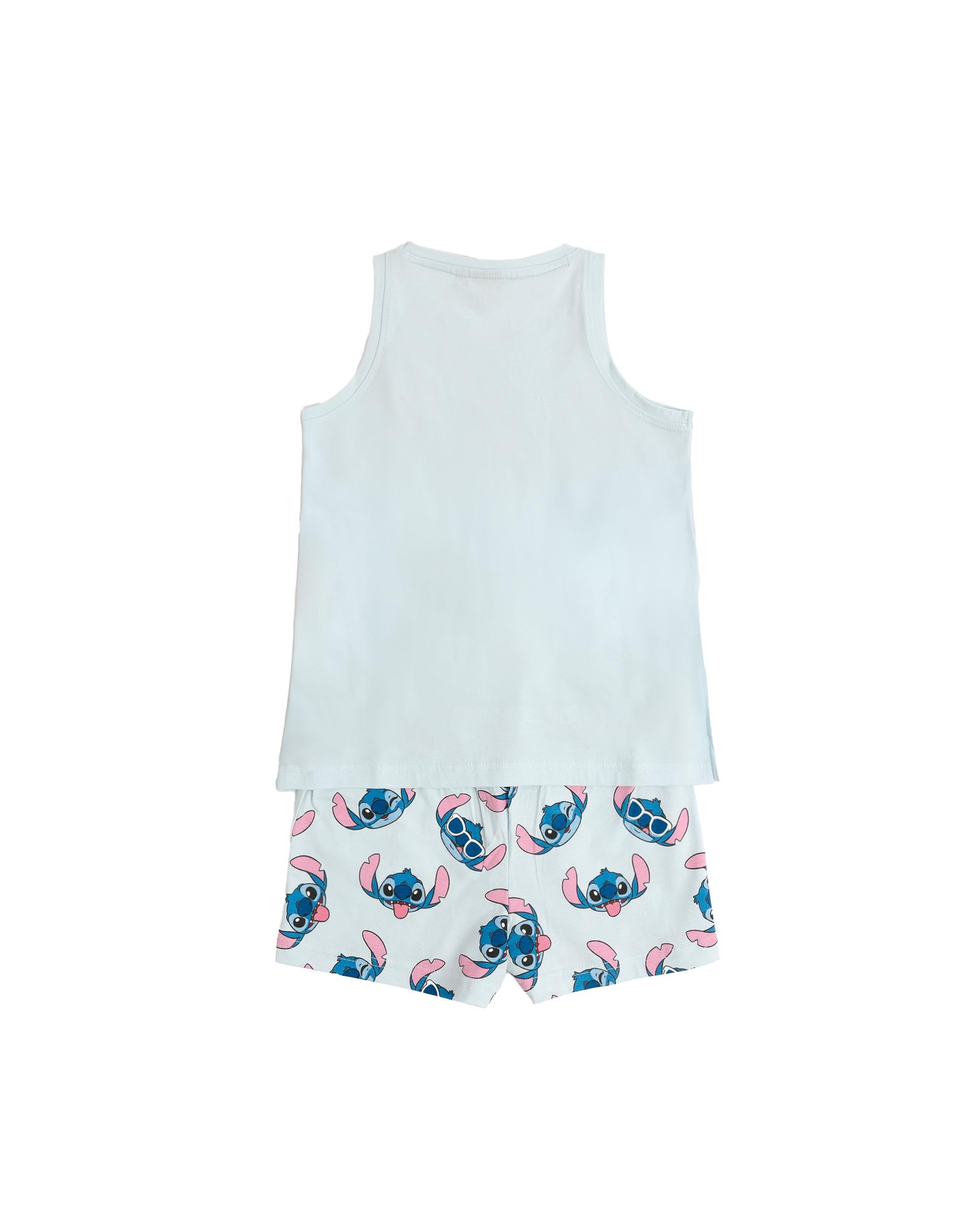Disney Pijama niña Verano 100% algodón - Pijama sin Mangas Stitches para niña – pantalón Corto con Cinturilla elástica Estampado – Tejido Suave al Tacto, Azul - Talla 8 años