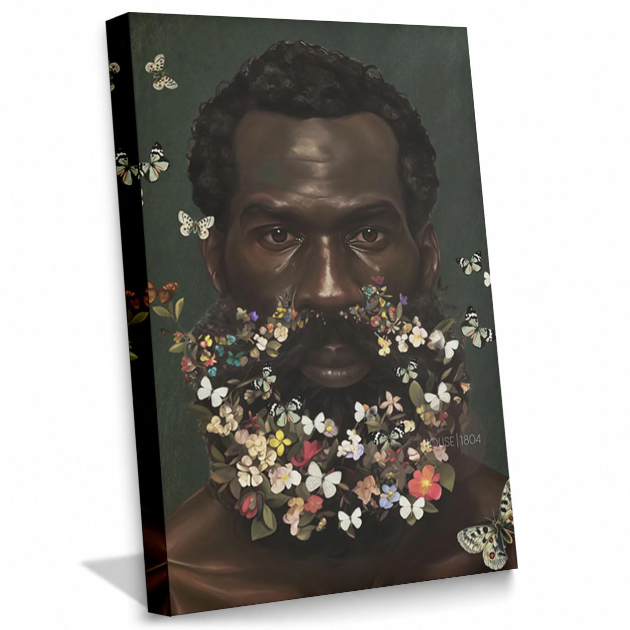 Man with Floral Butterfly Beard Canvas Wall Art (Wrapped Canvas,12"L x 8"W) Wrapped Canvas 12"L x 8"W