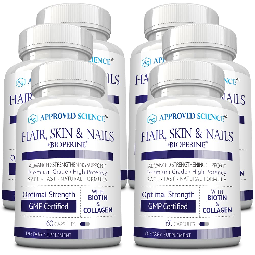 Approved Science Hair Skin and Nails - Support Supplement - Biotin Collagen Vitamin B Complex Silica BioPerine -