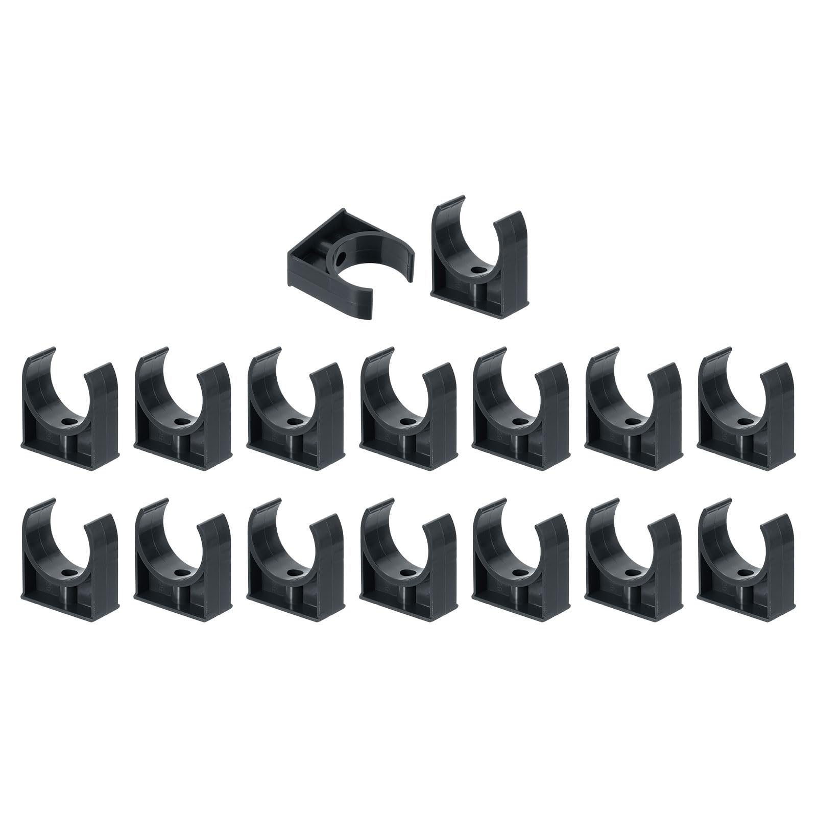 Unifizz 16Pcs PVC Water Pipe Clamps Clips U-Shaped Tubing Hose Buckles Irrigation Tube Holder for 50mm OD for TV Trays Tubing Hose Hanger Support Tubing Black — image 1