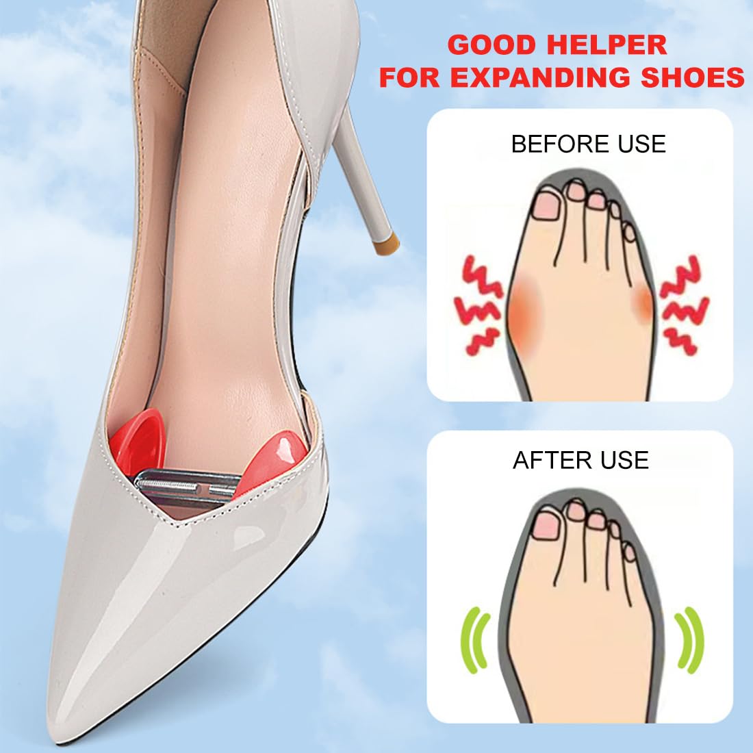 Hormas para zapatos, 1 par de hormas para zapatos de mujer de plástico universales ensanchadas o elásticas unisex aptas para zapatos de cuero botas y tacones altos (rojo)