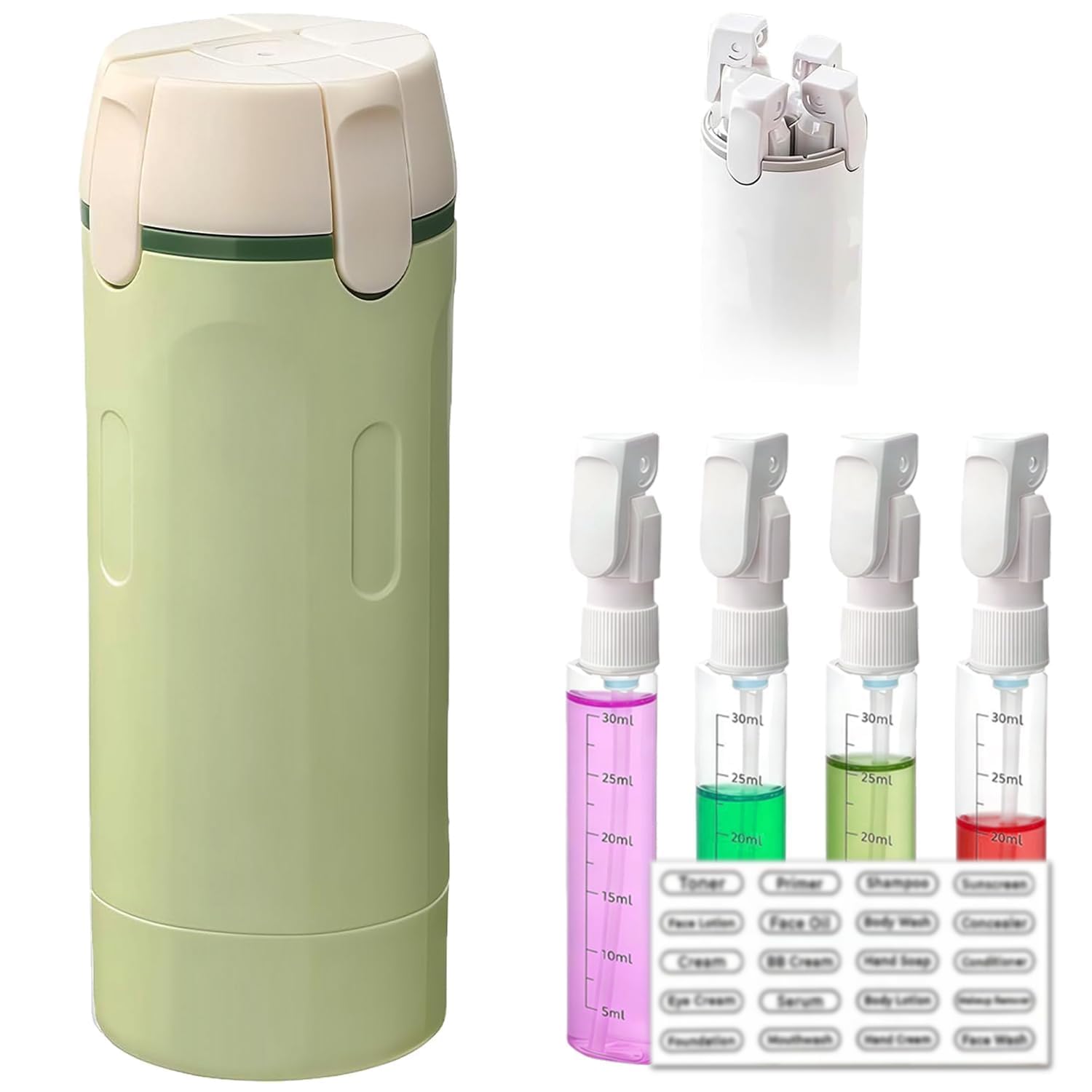 4-in-1 Travel Bottles for Toiletries, Travel Dispenser with Pump Design Portable Organizer for Conditioner, Lotion & Cream, 4 in 1 Travel Dispenser Bottles Shampoo Refillable (Green)-image-45