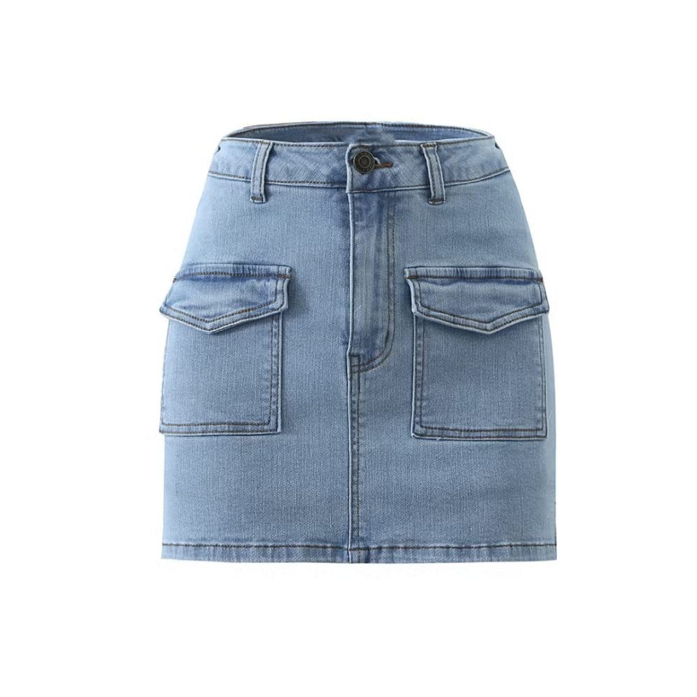Röcke,Minirock Für Damen, Blau, Hohe Taille, Cargo-Rock Mit Schlitz Und Taschen, Reißverschluss, Schmaler A-Linien-Rock Mit Hose, Um Die Hüften Gewickelter, Kurzer Rock Für Mädchen, Damen, M