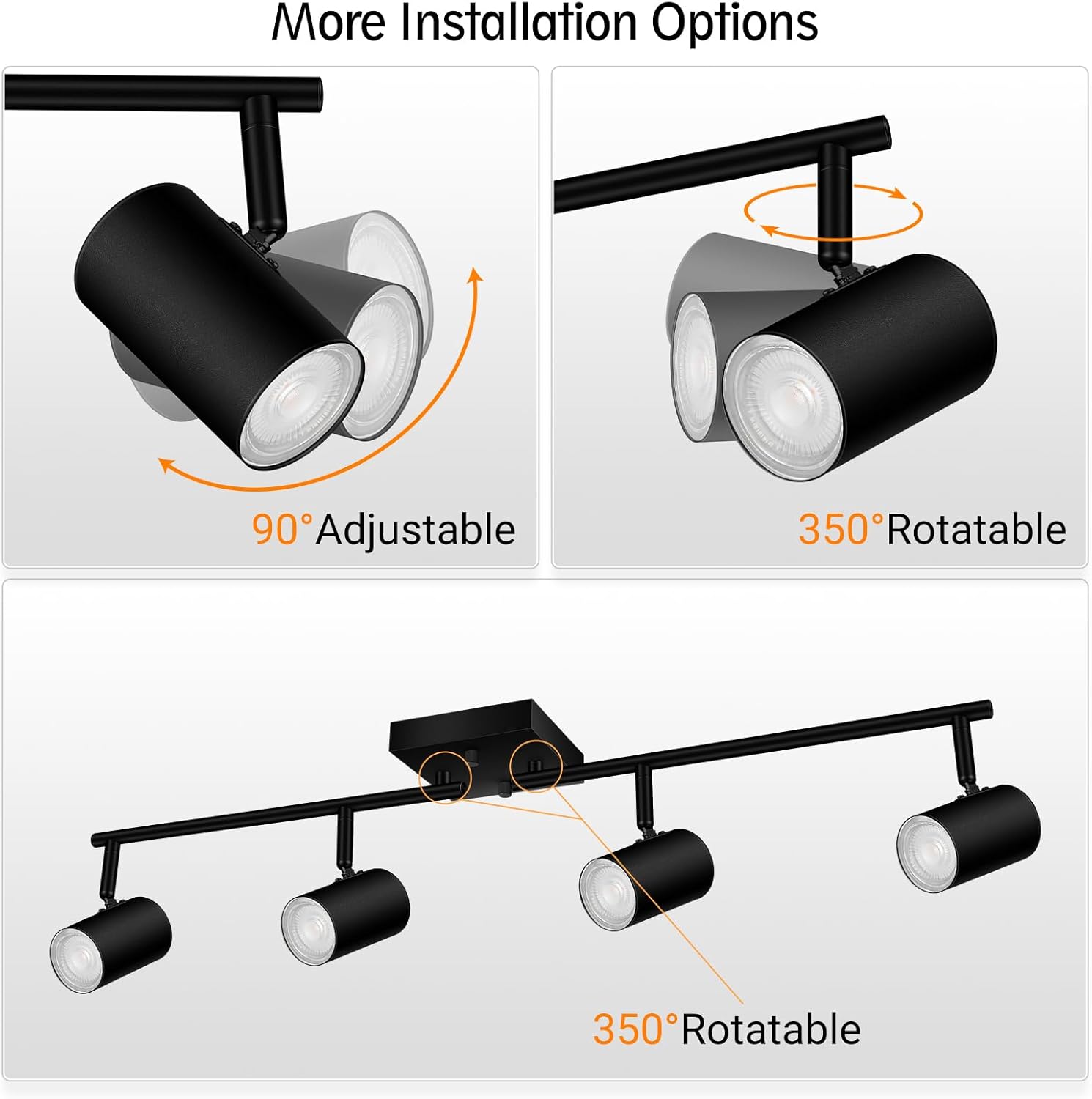 AUQUEE 4 Light Track Lighting Fixtures Ceiling, Matte Black Track Lights Ceiling with Flexibly Rotatable Light Heads, Modern LED Track Light kit for Kitchen/Hallway, GU10 Bulb Not Included