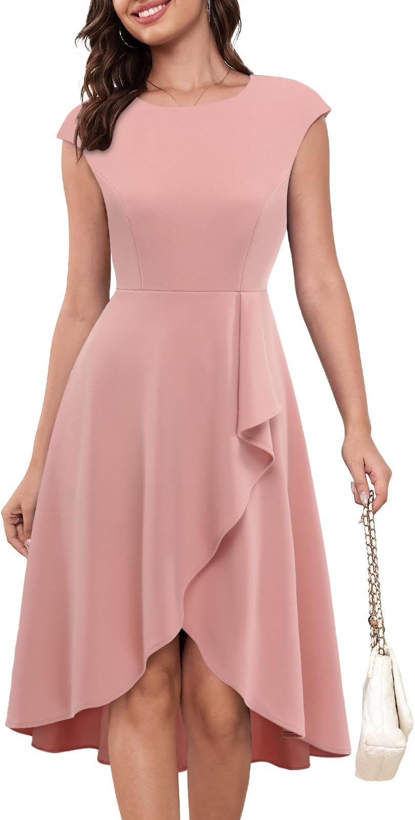 BridesmayWomen’s Elegant Cocktail Dress 2025,Stretchy Party Dress for Weddings, Prom, Date Night, Homecoming Blush M