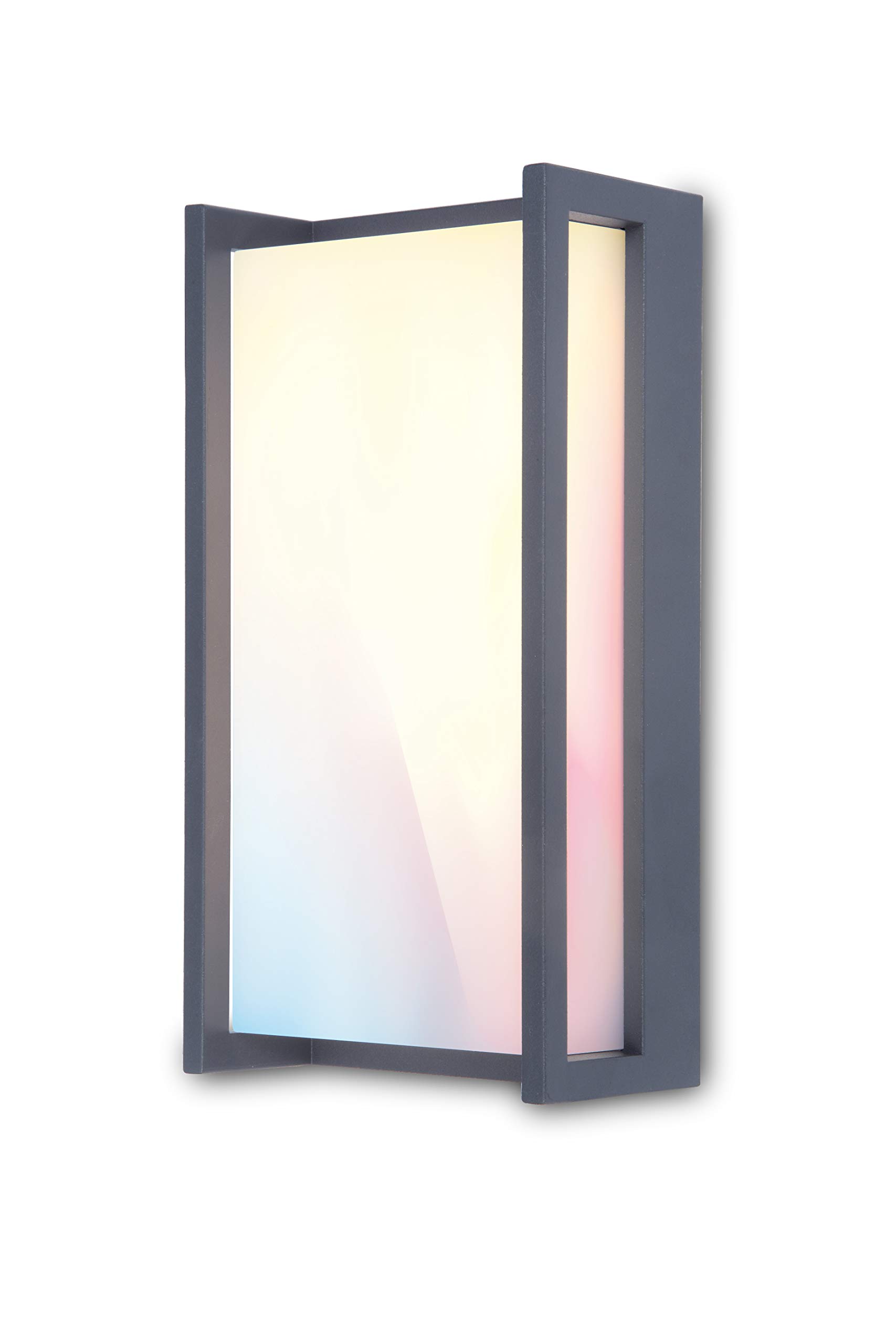 Lutec Charcoal Qubo Led Outdoor Wall Light, Modern Aluminium Wall Light In Anthracite, Colour Changing, App Control, Compatible With Alexa And Google Assistant, Outdoor Lamp