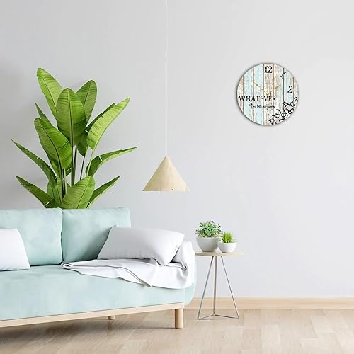 Miniatura 4 de Reloj de pared colgante de madera, redondo, silencioso, sin tictac, con texto en inglés "Whatever I'm Late Anyway", relojes de pared para novia,