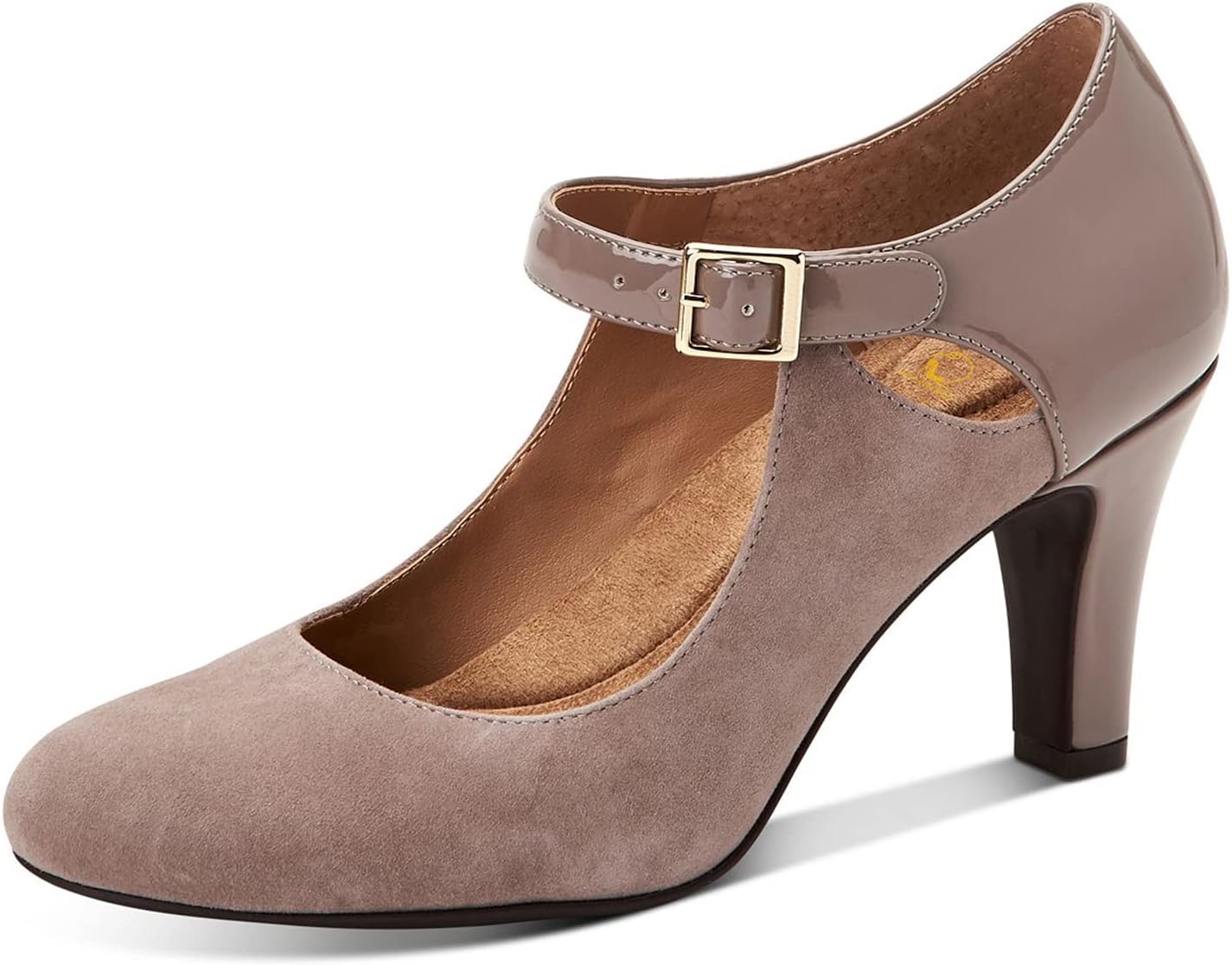 SHODENSE Women Kitten Heel Mary Jane Pumps Round Closed Toe Ankle Strap Mary Janes Patchwork 3" Chunky Heel Dress Sandal Pumps Buckle Retro 4-13 M US