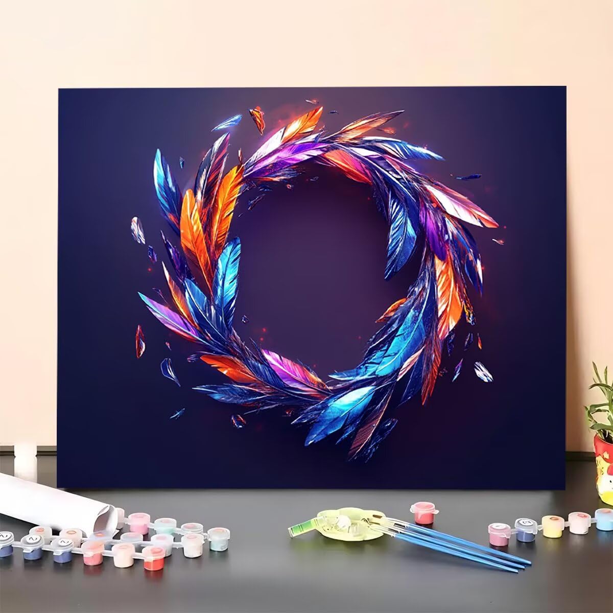 Feder Dipingere con i Numeri Ghirlanda Dipingere con i Numeri per Adulti Bambini Principianti, Fai da te Paint by Numbers Kit Artigianato Hobby Adulti, La Decora la Casa Regalo 100 x 135 cm Z7-3