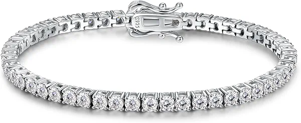 LOIPURI 5.1CT/5.5CT Moissanite Tennis Bracelet for Women, 3mm White Gold Plated S925 Sterling Silver D Color VVS1 Round Cut Moissanite Bracelets Jewelry Gift, Size 6.5Inch/7Inch