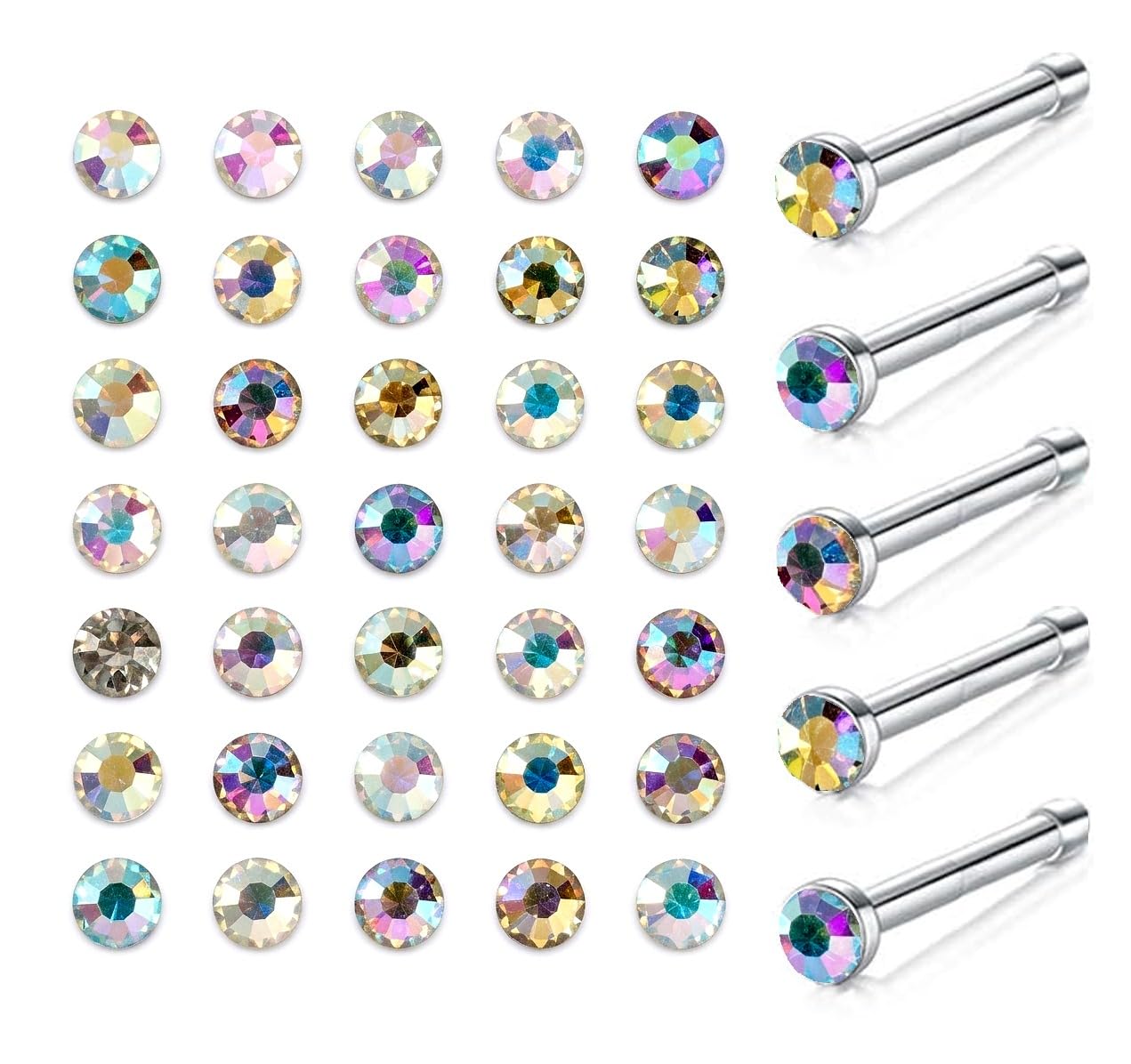 Fashion Crystal Non Piercing Nose Pin Combo Set for Women & Girls | Multi Colour Nose Stud Collection | Clip On Nose Pins | Daily Wear Nose Jewellery | Pack of 40 (NPJM003W)-image-36