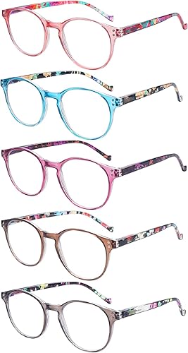 Miniatura 8 de VIDEBLA Paquete de 5 lentes de lectura con bloqueo de luz azul, para lectores de computadora redondos de moda, para mujeres y hombres, lentes