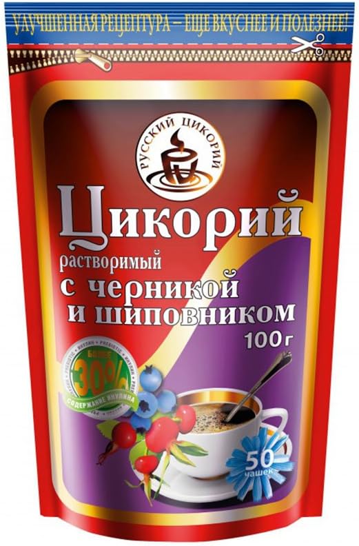 Instant Chicory With Rose Hip And Bilberry 100g - Caffeine-Free Coffee Substitute with a Hint of Tartness and Sweetness โ Made from Roasted Chicory Root for a Rich, Earthy Flavor