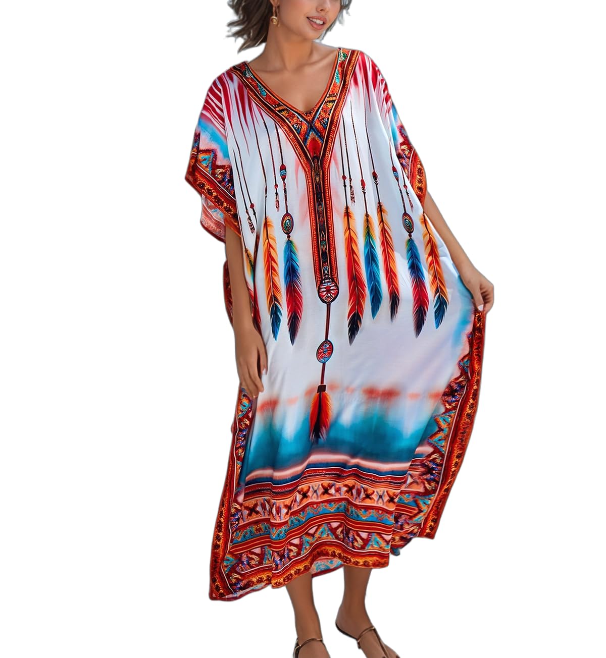 NFVNKJ Women's Plus Size Beach Lounge Kaftan Maxi Dress Swimsuit Coverup for Women