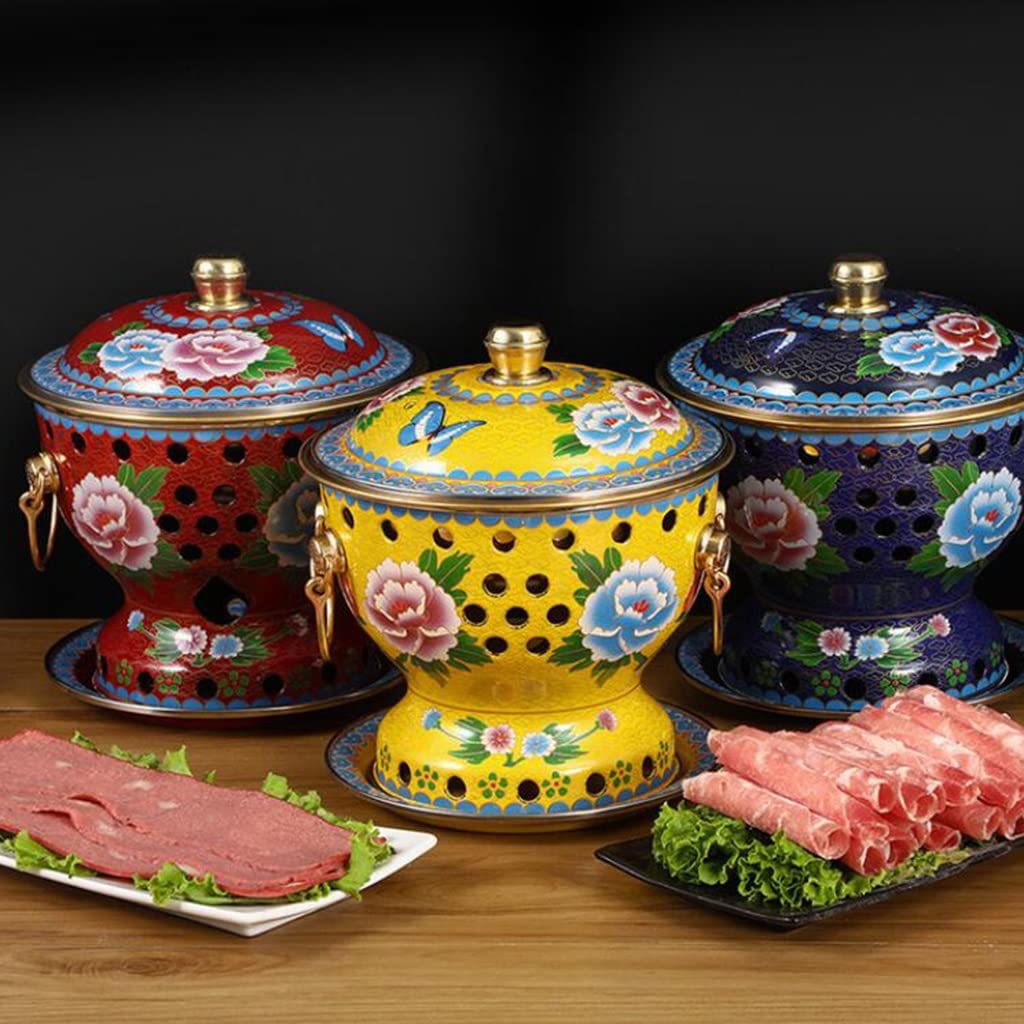 INUUXLG Single Person Small Copper Pot Old Beijing Small Fat Cow Hot Pot Chinese Traditional Cloisonne Hot Pot Commercial s Red Copper Hot Pot (Color : Blu