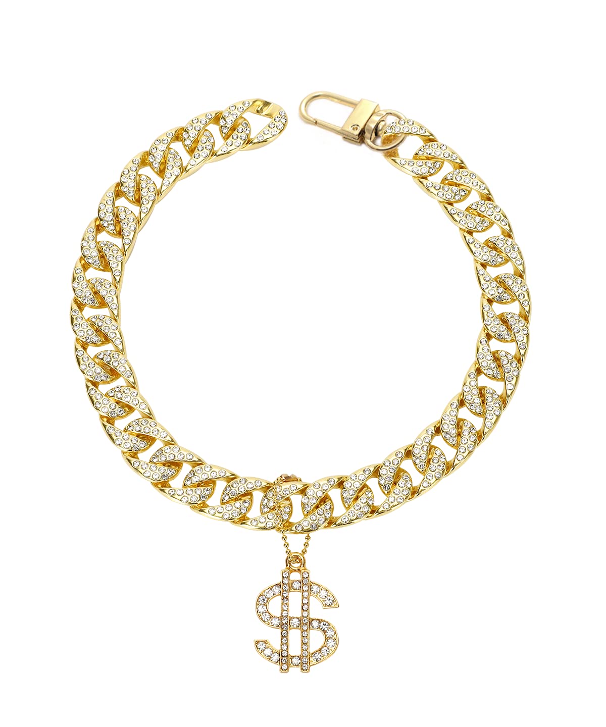 Glitter King Gold Dog Collar Puppy Zircon 14mm Cuban Link Chain 