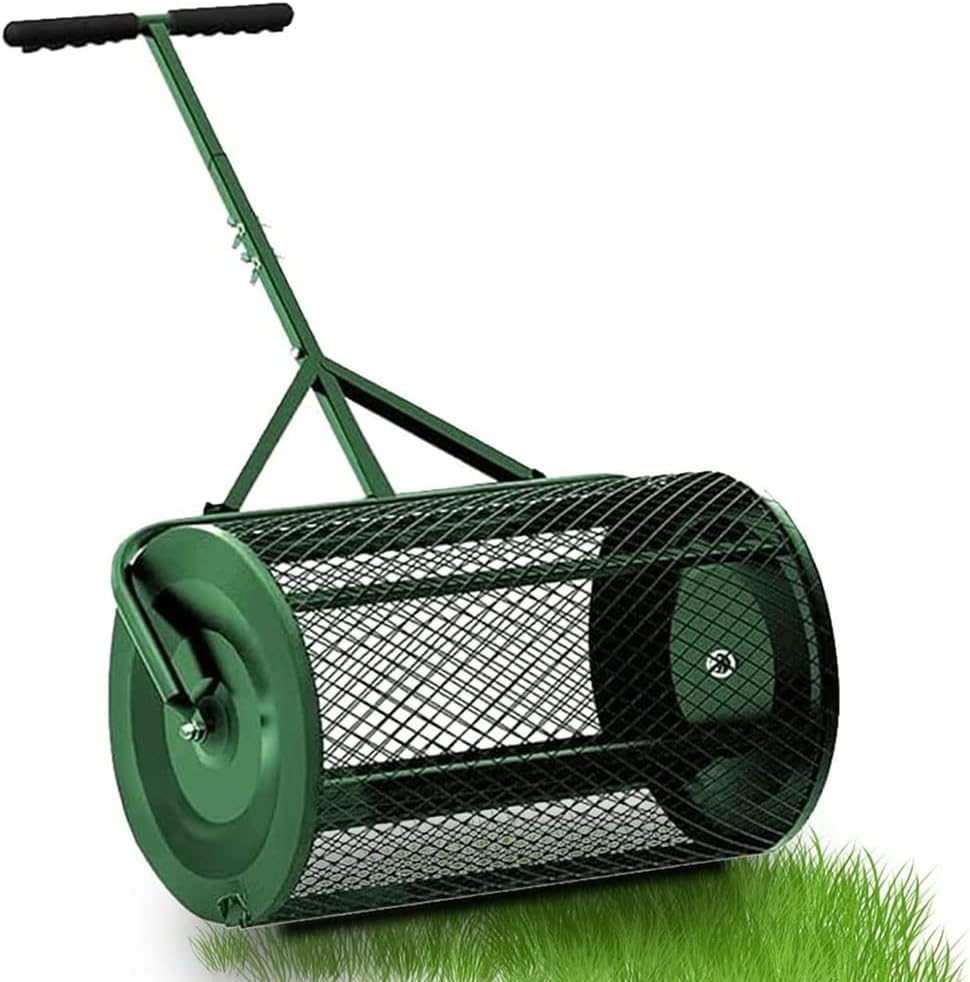 Compost Moss Spreader for Lawn, Garden, Yard, Manure Spreader, Upgraded T Shaped Handle Durable Lightweight for Planting, Seeding, Heavy Duty Metal Mesh Basket Push Spreader