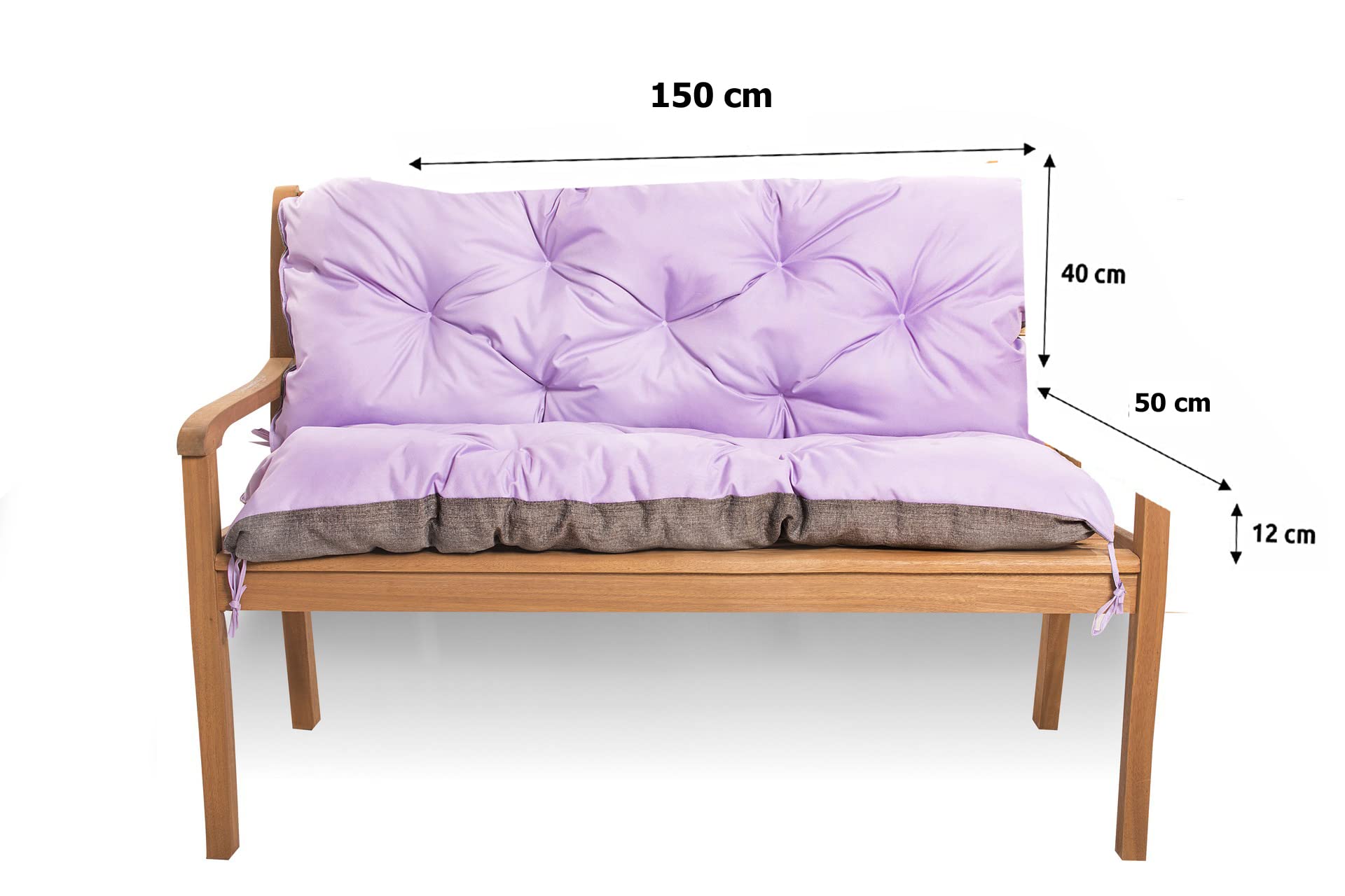 Sitzkissen für Hollywoodschaukel wetterfest - Bankkissen Outdoor - Gartenschaukel Kissen Sitzbank mit Rückenlehne (150 x 50 x 40, Helles Lila)