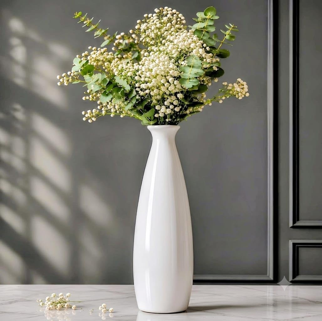 Decorative Ceramic Flower Vase, Minimal Slim Bottle Shape Vase for Pampas Grass, Artificial Flowers, Bedroom, Office & Table Decor (Only Vase) (Slim Triangle Bottle)-image-27