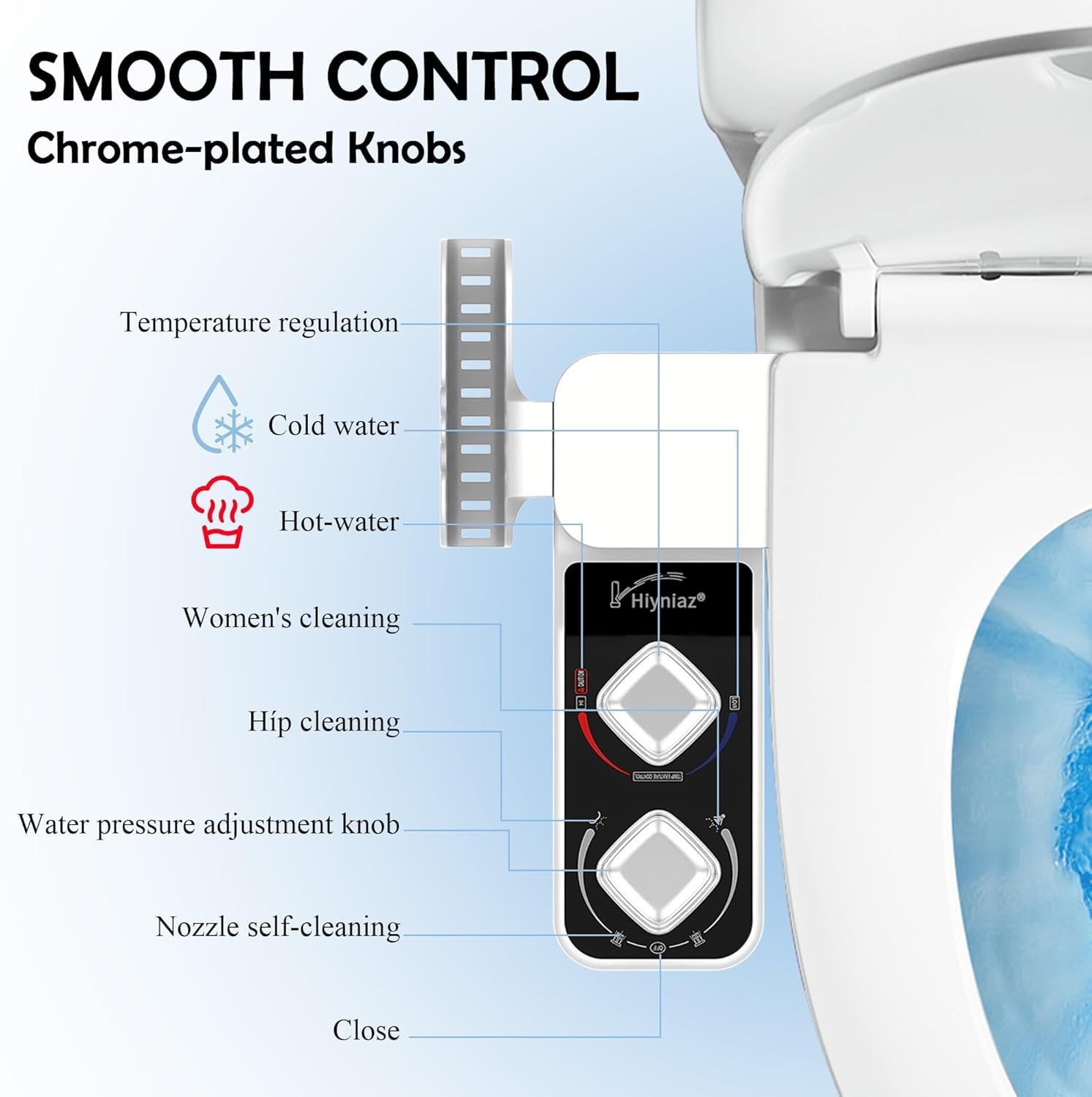 JELLEX Bidet Attachment for Toilet Warm Water, Non-Electric Bidet Toilet Attachment, Self Cleaning Water Sprayer with Adjustable Water Pressure Nozzle, Frontal & Rear Wash, Gift for Her/Him 2