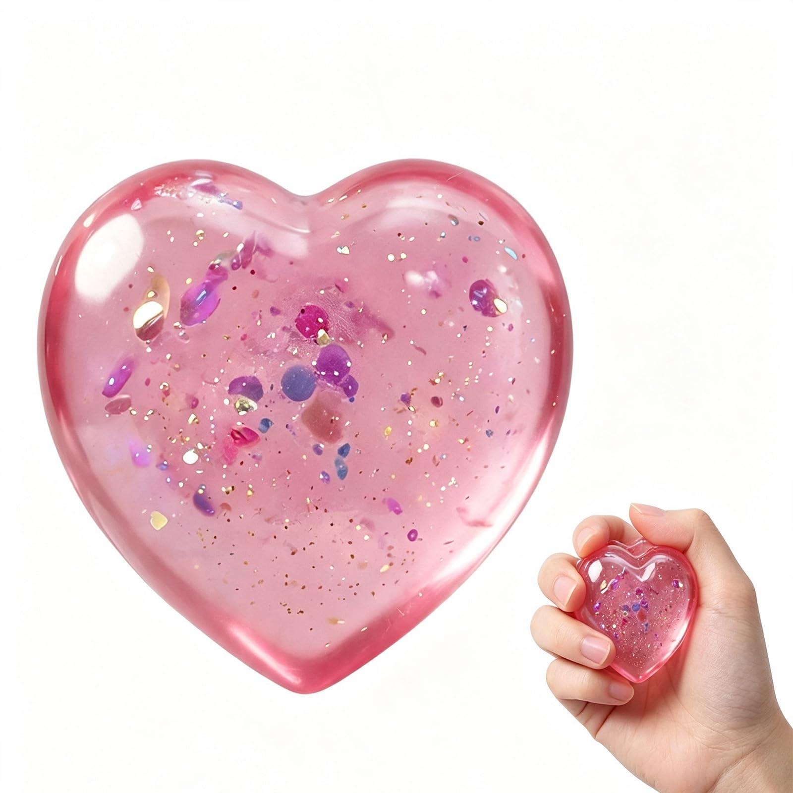 Squishy Glitter Heart Shape Stress Ball, Maltose-Filled Squeeze Fidget Toy