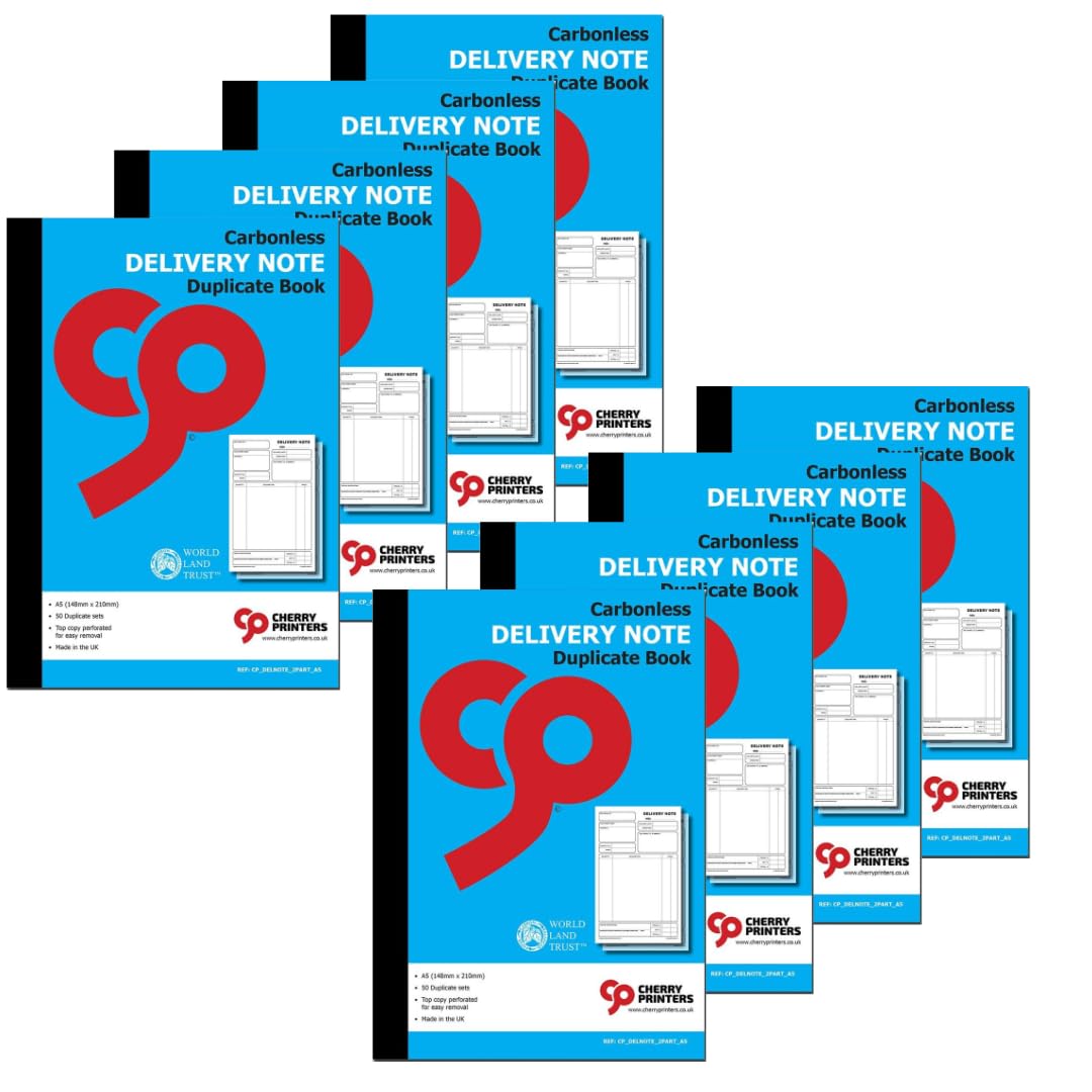 Cherry Printers | Delivery Note | Duplicate A5 | 50 Sets | 8 Pack