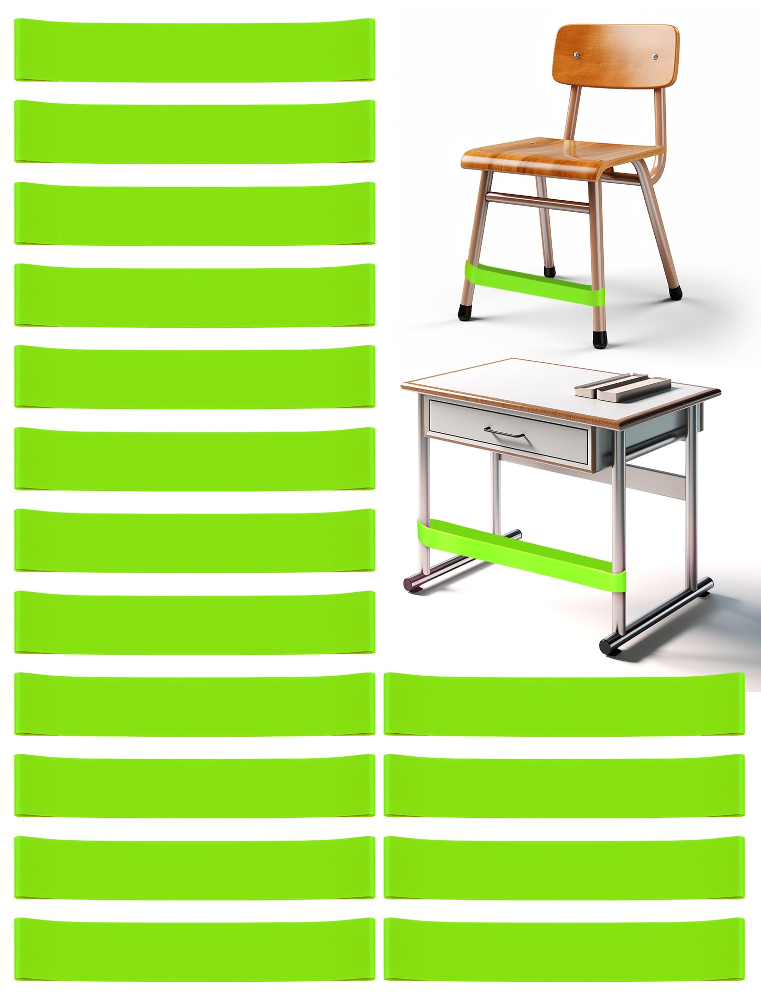 WNSIRVY 16 Pack Chair Bands for Kids with Fidgety Feet, ADHD Tools for Kids, Improve Focus & Reduce Restlessness, Chair Bands for Sensory ADHD ADD Autism - Classroom & Home Must Haves (Green)