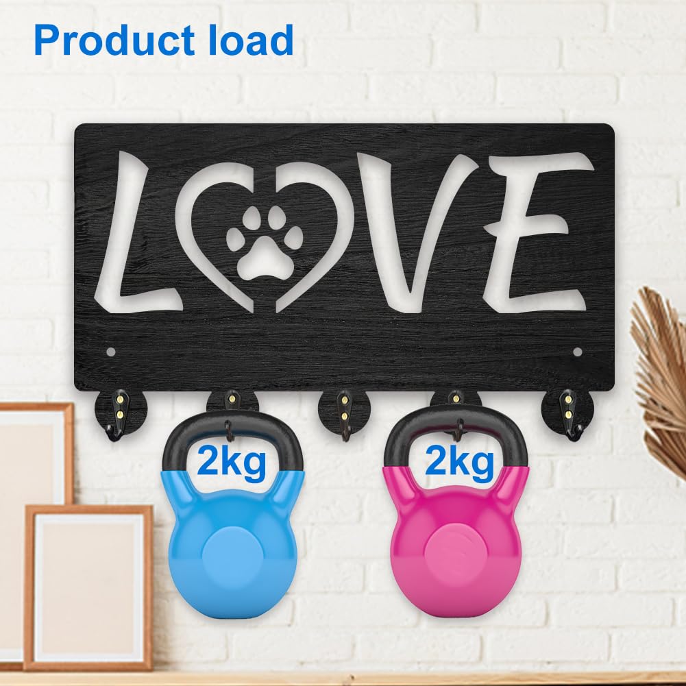 MAYJOYDIY Wooden “Love” Text Key Hook Wall Mounted Paw Print Key Hangers for Wall 30 x 17.4 cm Black Key Holder 5 Alloy Hooks Home Decor Gifts Entryway Kitchen Bathroom Organizer - Image 4