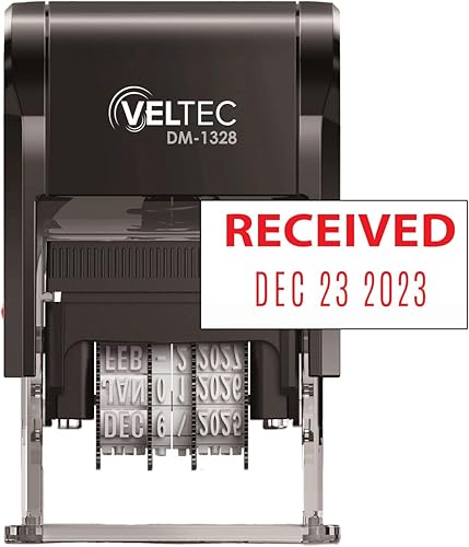Miniatura 1 de Veltec Sello de fecha de goma autoentintado con frase y fecha (rojo, recibido)