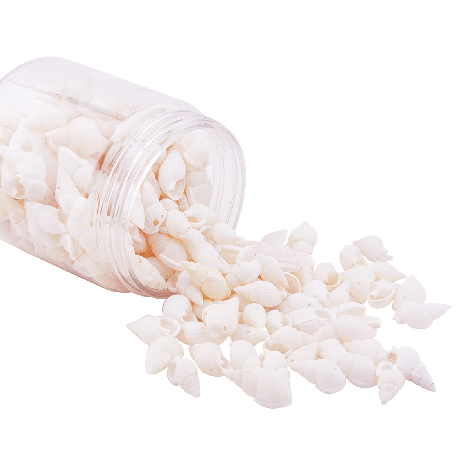150pcs/box 19~21mm White Trumpet Spiral Conch Shell Natural Ocean Beach Sea Shell Beads with 1mm Hole for DIY Craft Jewelry Making Beach Theme Party Wedding Decor Vase Filler Fish Tanks