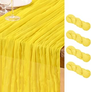 DeZerlor Lemon Yellow Cheesecloth Table Runners 4 Pack Summer Boho Runners