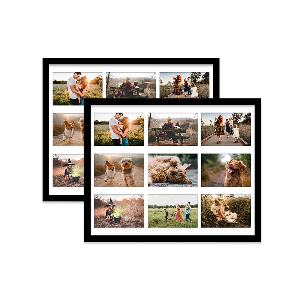 Black Multi Photo Frame - Holds 9 x 6x4 Pictures, Family Collage Picture Frame for Wall Display, 20x16 Frame size, Set of 2
