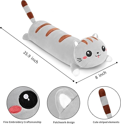Vista 15 de AFAN Long Cat Plush Cute Cat Body Pillows Kawaii Stuffed Animals Plushies Soft Cuddly Cotton Plush Toys Room Decor Gifts for Kids Girls Boys Adults