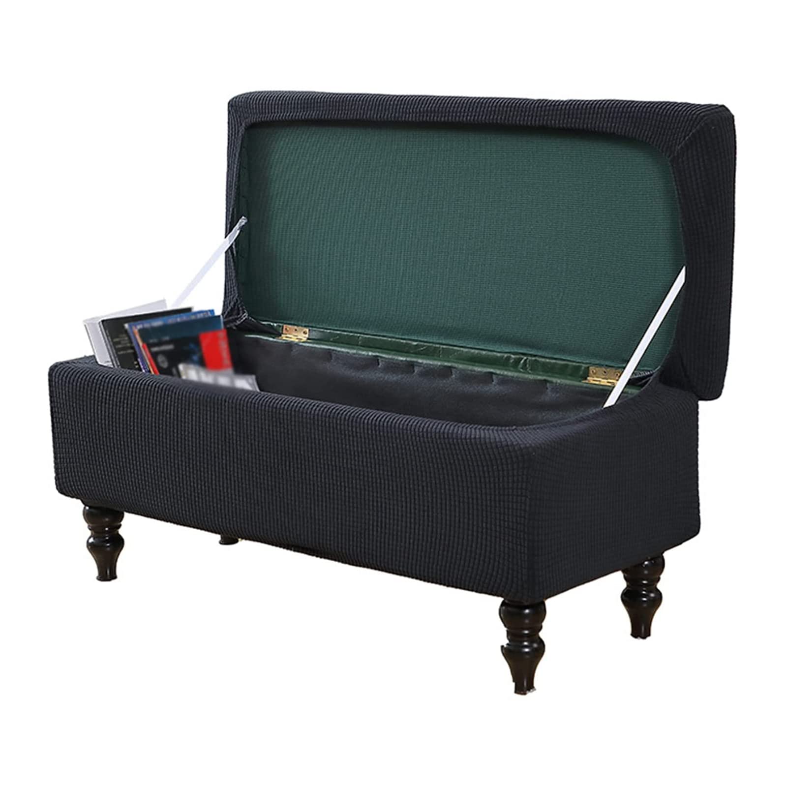 JHLD Stretch Ottoman Cover Rectangle, Ottoman Slipcovers Soft Removable Washable Footstool Protector Covers Elastic Storage Ottoman Slipcover for Cats Dogs -Black-Small