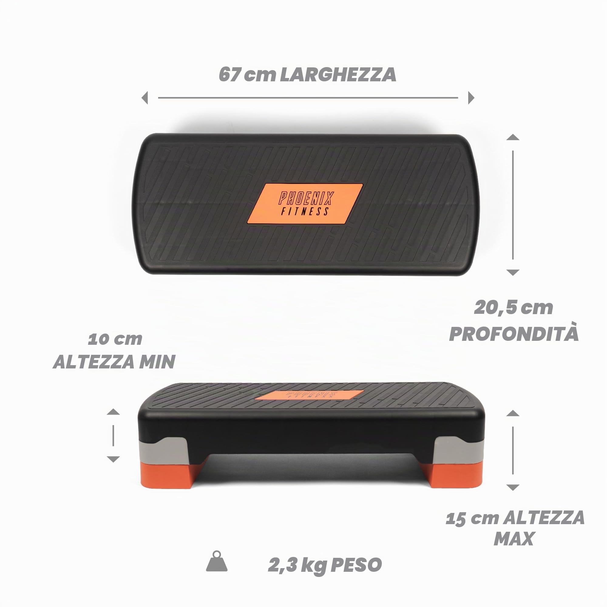 Phoenix Fitness RY1010 Stepper per fitness aerobico - Step Aerobico Regolabile in Altezza a 2 Livelli - Step per Esercizi Cardio da 10 cm e 15 cm Nero