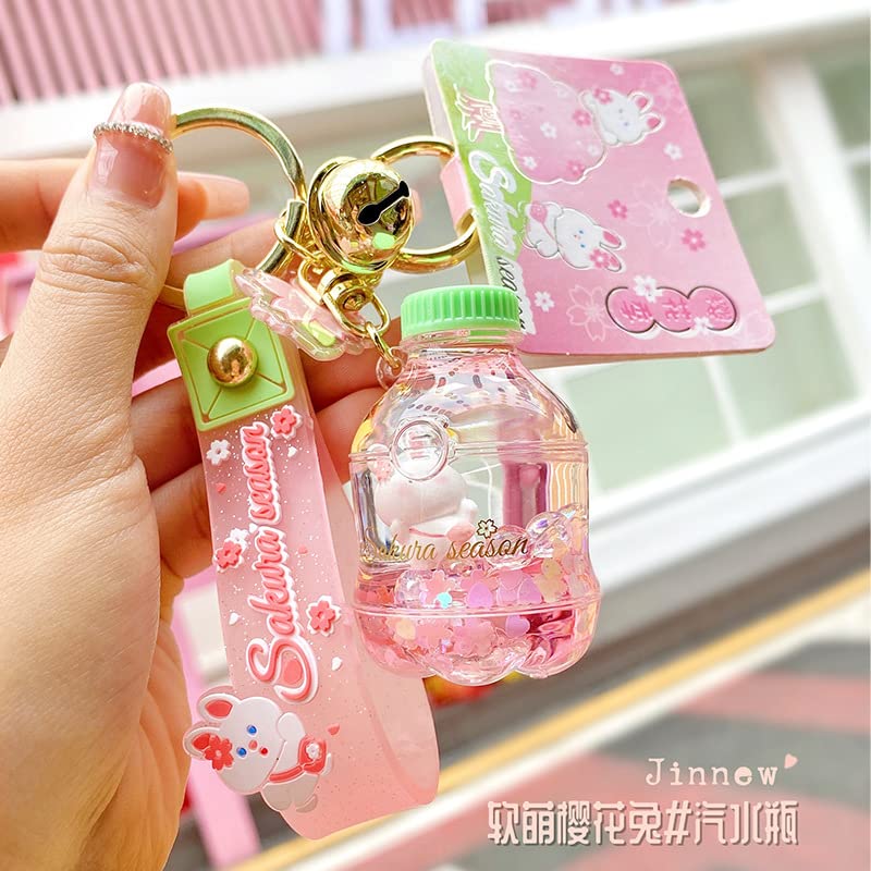 Image of HSYHERE Girls Women Creative Lovely Floating Shoulder Bag White Rabbit Lucky Bottle Keychain Keyrings Key Chain Key Ring