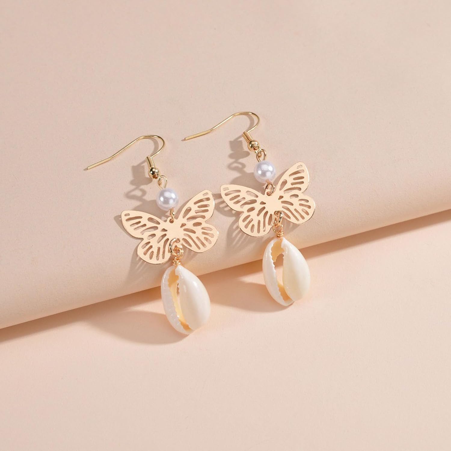 W WEILIRIAN Boho Butterfly Drop Earrings Shell Dangle Earrings Gold Butterfly Hook Earrings Butterfly Dangling Earrings Jewelry for Women and Girls Gifts - Image 2