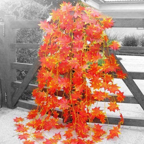 Sanjis Enterprise Artificial Ivy Garlands Leaves Greenery Hanging Vine Creeper Plants Bunch for Home Decor | Main Door |Wall Door | Balcony |Room Decoration Party -Each 6 feet (Orange 3 String) 1