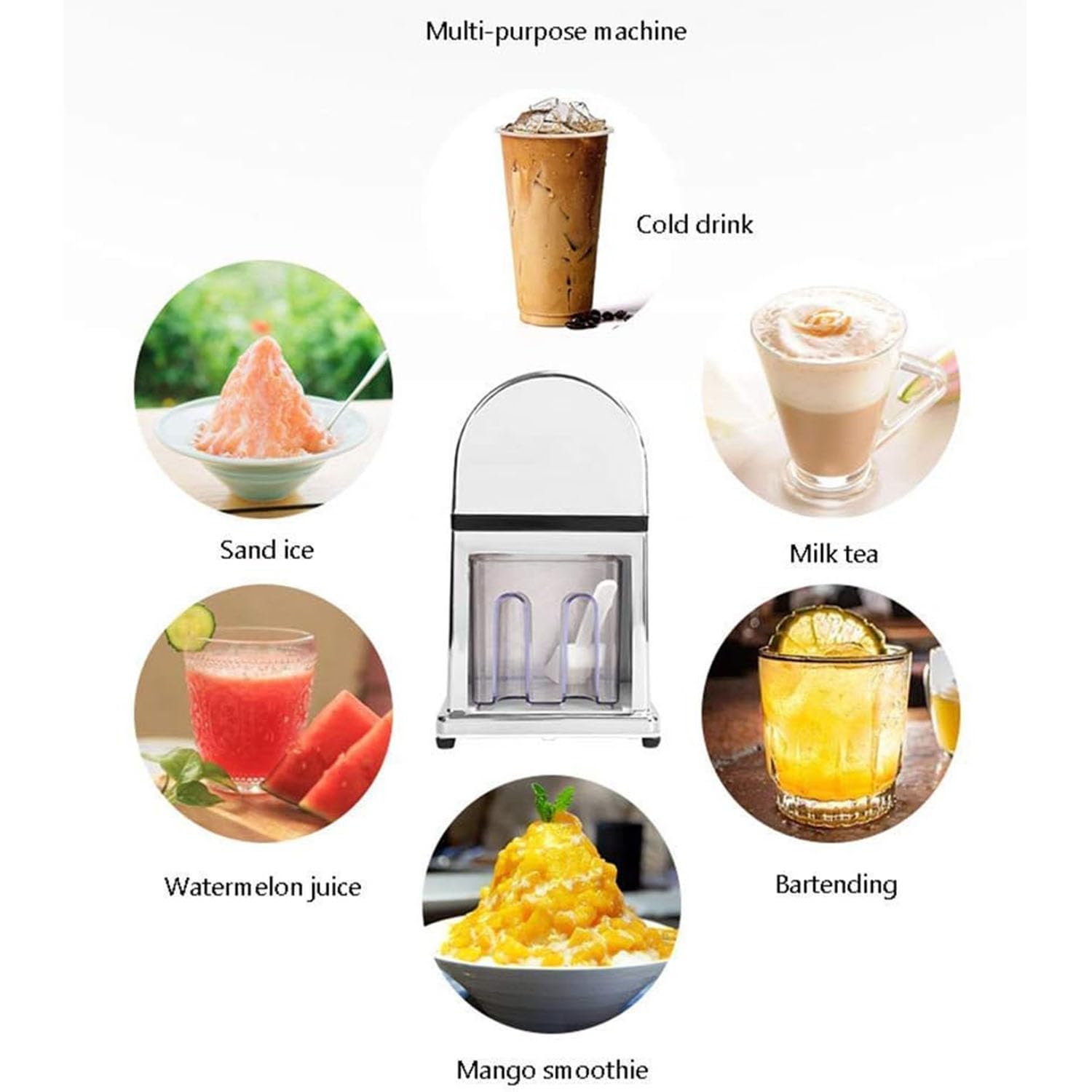 Trituradora de hielo manual, máquina de cono de nieve con manivela para el hogar, bar y cocina con cubierta transparente y herramienta de cuchara para un uso fácil