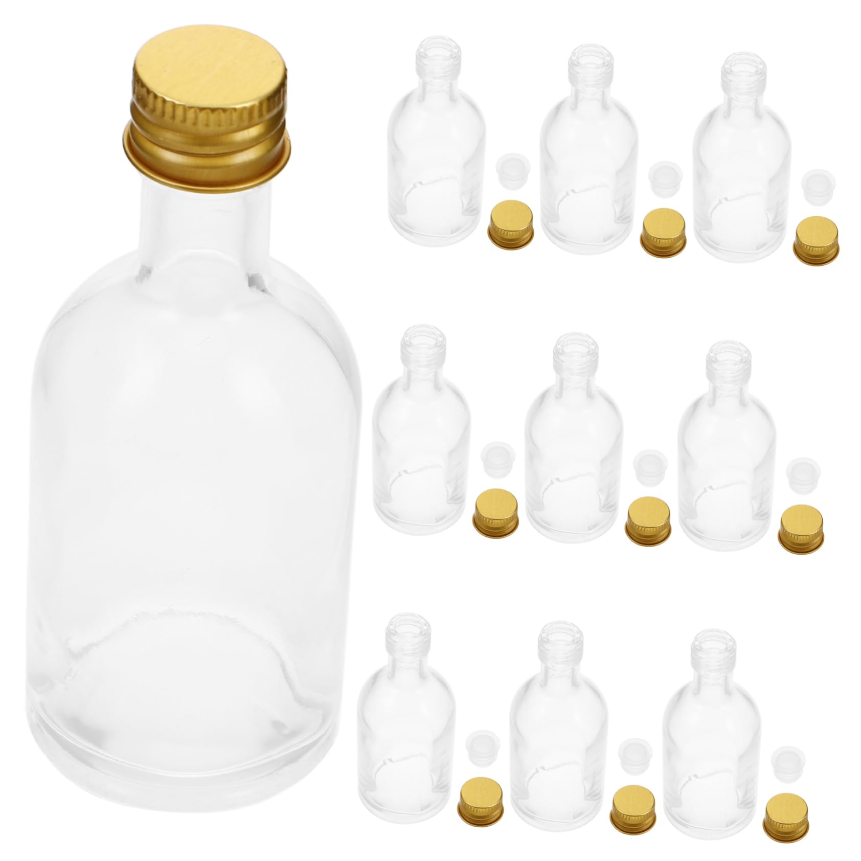 Levemolo 10 Kleiner Flaschen aus Glas mit Deckel 50ml Tragbar und Benutzerfreundlich Transparente Kleine Fläschchen zum Aufbewahren Verschiedener Flüssigkeiten